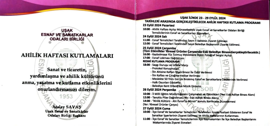 AHİLİK HAFTASI PROGRAMIMIZ TÜM HALKIMIZ DAVETLİDİR